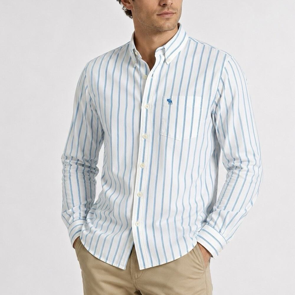 Abercrombie Y2K Men’s Size XL Striped Button Down Shirt White w/Aqua Stripes